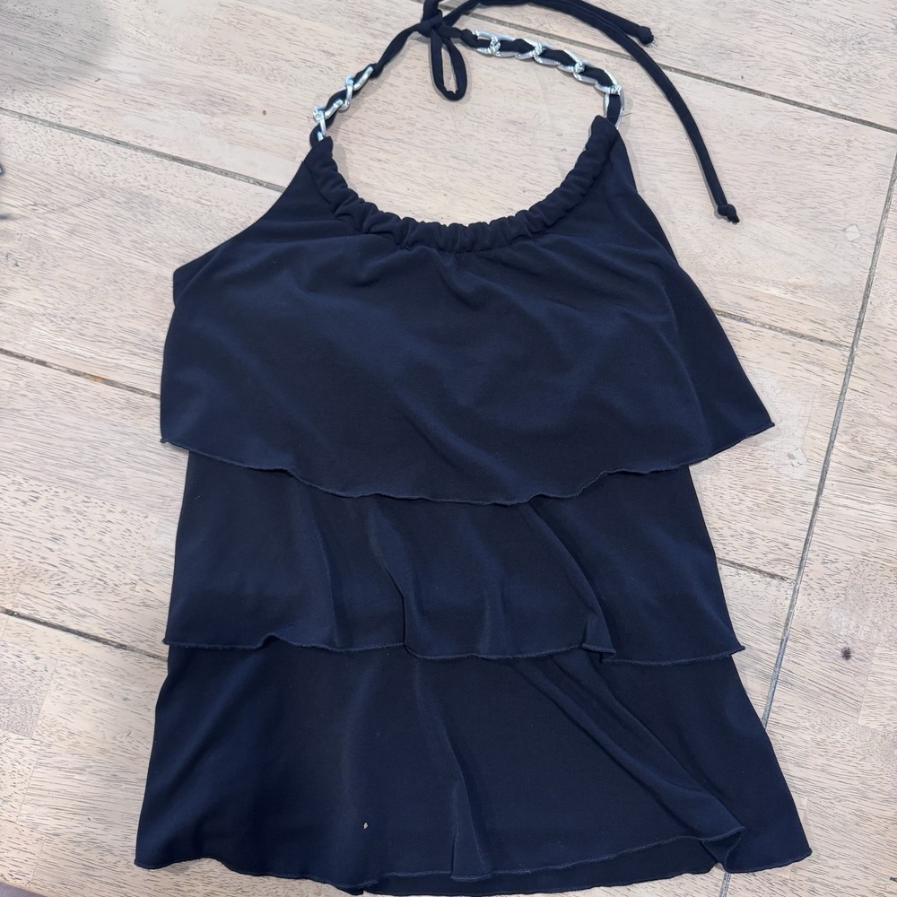 Y2K Speechless Black Ruffle Halter Top Tiered Women's‎ Small